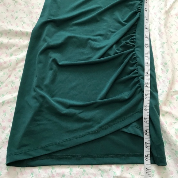 FOREVER 21 Collar Up V-Neck Wrap Bodycon Dress XS Royal Green Long Sleeve - Picture 11 of 12